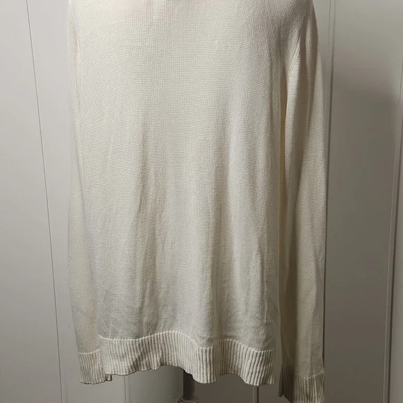 Ivory hollow out crochet knit beachy boho crewneck pullover sweater. Size xl - Picture 4 of 7